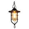 Campana tipo farol negra con vidrio, jaula y cadena vintage