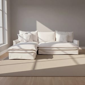 SOFA C/CHAISE - 4 CUERPOS TELA BLANCO ALASKA -Izquierdo