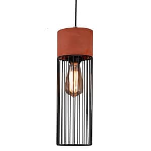 Colgante Jaula negra y cemento Terracota Cilindrica 12*30cm