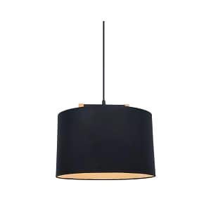 Colgante pantalla de tela negra y detalles en madera 40cm