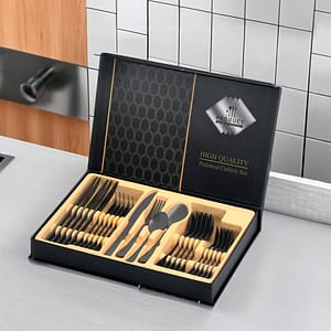 JUEGO DE CUBIERTOS NEGROS 24PZ EN CAJA  LH-3778