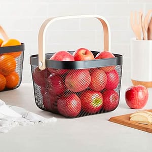 CANASTA METALICA ASAS DE BAMBU 24X24X18CM LH-3668