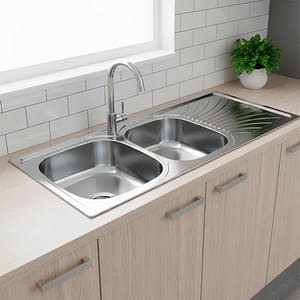 PILETA DOBLE ACERO INOXI 120X50 CM C/VALV LH-2884