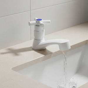 CANILLA LAVATORIO PLAST BLANCA VOLANT CRUZ LH-2206