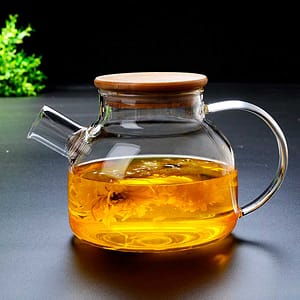 TETERA DE VIDRIO 1000ML CON TAPA MADERA LH-3078