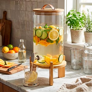 DISPENSADOR 10L DE LIQUIDOS VIDRIO /MADERA LH-3090