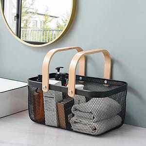 CANASTA METALICA ASAS DE BAMBU 37X22X17CM LH-3669