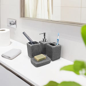 ACCESORIO GRIS PUNTOS NEGROS PARA BANO 4PZ LH-3640