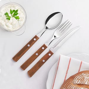 CUBIERTOS 3PZ MANGO DE MADERA EN BOLSA LH-3739