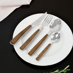 CUBIERTOS 16PZ EN CAJA MANGO MARRON LH-3750