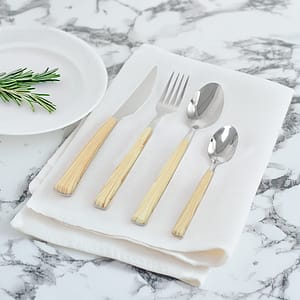 CUBIERTOS 16PZ EN CAJA MANGO BEIGE LH-3752