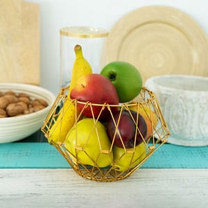CESTO DE FRUTAS PLEGABLE METALICO DORADO LH-3677