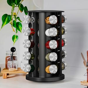 SET DE CONDIMENTOS 20 PZ GIRATORIO NEGRO LH-4618