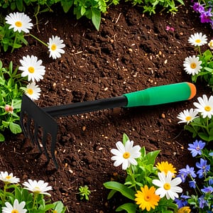 RASTRILLO DE MANO 5 DIENTES MANGO VERDE LH-4799