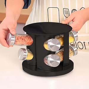 SET DE CONDIMENTOS 8 PZ GIRATORIO NEGRO LH-4615