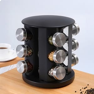 SET DE CONDIMENTOS 12 PZ GIRATORIO NEGRO LH-4616