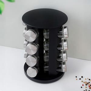 SET DE CONDIMENTOS 16 PZ GIRATORIO NEGRO LH-4617