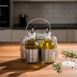 CONDIMENTERO DISPENSADOR 5PZ PLATEADO TW-110046