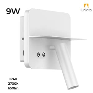 Portátil led de pared con SPOT, USB y DOBLE LUZ DIM 2700K - BLANCA