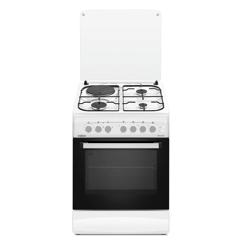 Cocina Combinada 3 Hornallas y 1 Disco Eléctrico Blanca 60x60 con Convección - Enxuta - CENX5646W